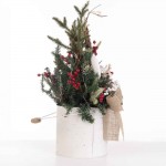 Christmas Charm επιτραπέζια χριστουγεννιάτικη σύνθεση σε μεταλλικό λευκό κασπώ με λαμπάκια μπαταρίας 22x22x59 εκ
