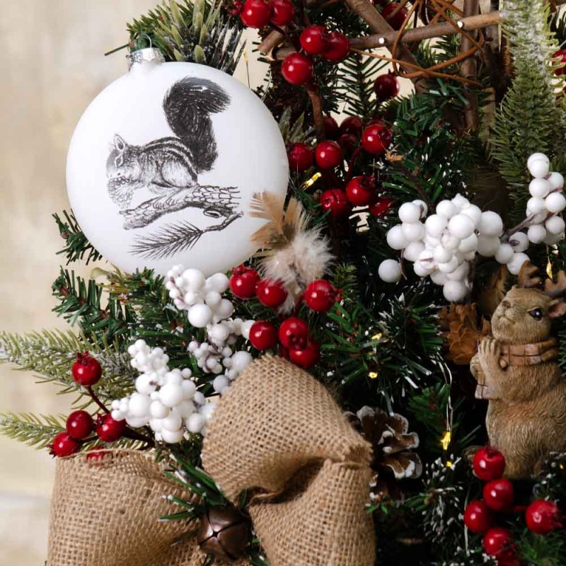 Christmas Charm επιτραπέζια χριστουγεννιάτικη σύνθεση σε μεταλλικό λευκό κασπώ με λαμπάκια μπαταρίας 22x22x59 εκ