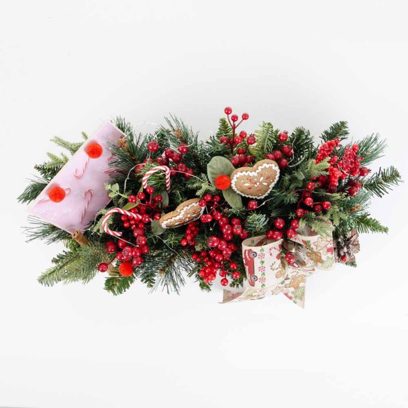 Holiday Treats επιτραπέζια χριστουγεννιάτικη σύνθεση με gingerbread και candy canes 46x26x14 εκ
