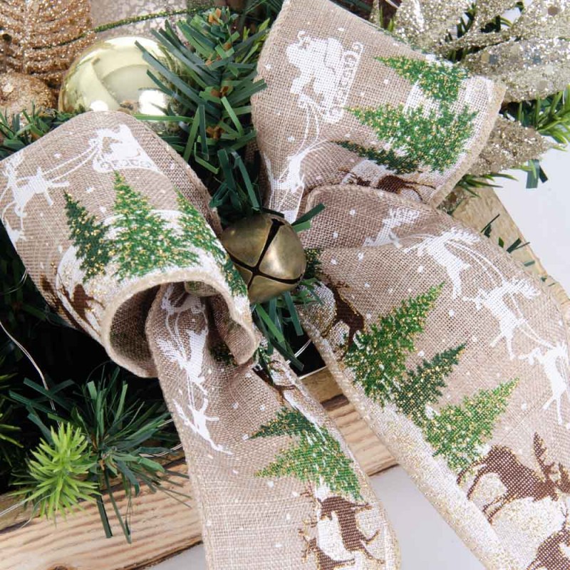 Enchanted Reindeer επιτραπέζια χριστουγεννιάτικη σύνθεση με τάρανδο σε ξύλινο δίσκο 60x34x29 εκ