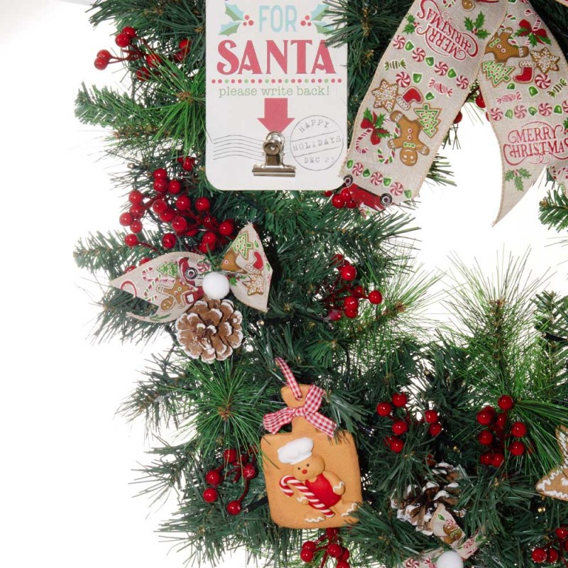 Gingerbread Dreams Έτοιμο στολισμένο Χριστουγεννιάτικο στεφάνι με led φωτάκια 60 εκ