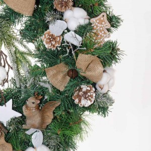 Cotton Woods Έτοιμο στολισμένο Χριστουγεννιάτικο στεφάνι με λινάτσα και led φωτάκια 60 εκ