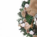 Cotton Woods Έτοιμο στολισμένο Χριστουγεννιάτικο στεφάνι με λινάτσα και led φωτάκια 60 εκ