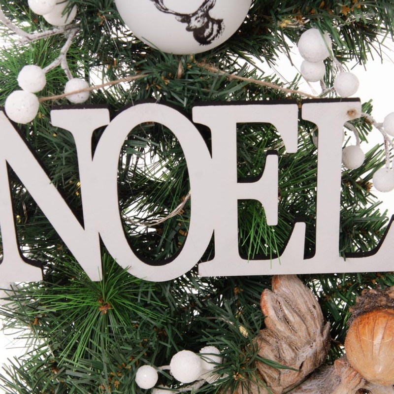 Noel Έτοιμο στολισμένο Χριστουγεννιάτικο στεφάνι με led φωτάκια 90 εκ