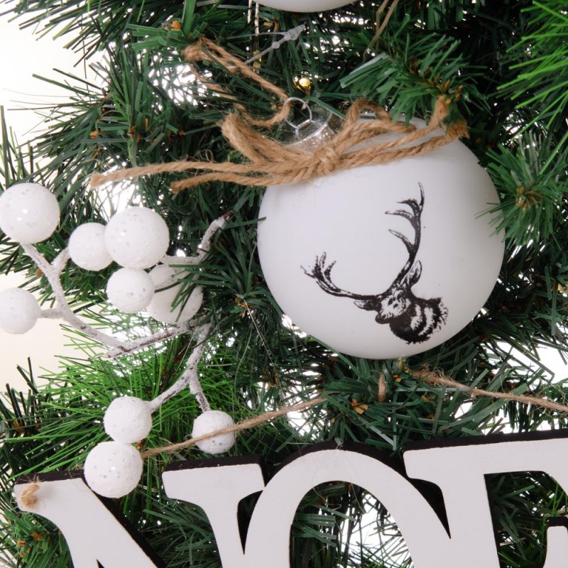 Noel Έτοιμο στολισμένο Χριστουγεννιάτικο στεφάνι με led φωτάκια 90 εκ