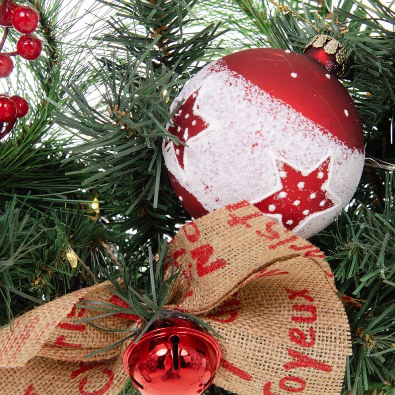 Classic Christmas Έτοιμο στολισμένο Χριστουγεννιάτικο στεφάνι με led φωτάκια 90 εκ
