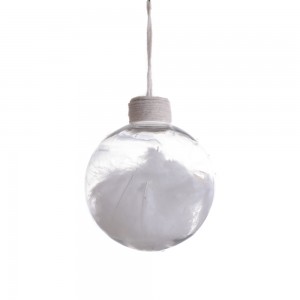 Άθραυστη γυάλινη διάφανη μπάλα γεμισμένη με λευκά πούπουλα σετ των δύο 12 εκ