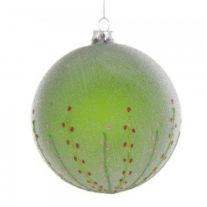 Γυάλινη μπάλα Χριστουγεννιάτικη σε παγωμένο πράσινο χρώμα με ανάγλυφα σχέδια σετ των δύο τεμαχίων 10 εκ