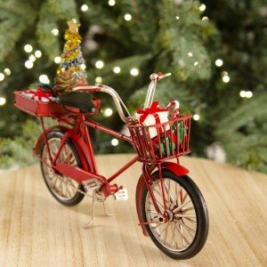 Χριστουγεννιάτικη μεταλλική μινιατούρα κόκκινο ποδήλατο 23x9x17 εκ