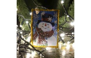 Χειροποίητο Χριστουγεννιάτικο vintage στολίδι με χιονάνθρωπο σε σετ των έξι σχεδίων 9x6 εκ