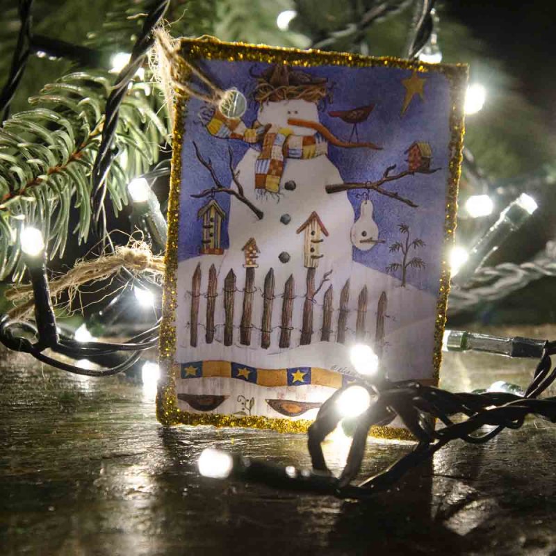 Χειροποίητο Χριστουγεννιάτικο vintage στολίδι με χιονάνθρωπο σε σετ των έξι σχεδίων 9x6 εκ