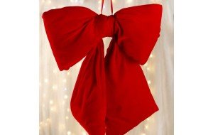 Κόκκινος Χριστουγεννιάτικος διακοσμητικός φιόγκος από βελούδινο ύφασμα 36 εκ