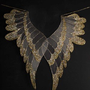 Διακοσμητικά επιτοίχια φτερά αγγέλου σε χρυσή απόχρωση με χρυσόσκονη 98x46 εκ
