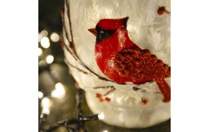 Χριστουγεννιάτικο κηροπήγιο διακοσμημένη με κόκκινο καρδινάλιο 15 εκ 