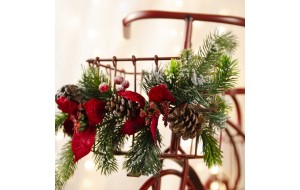 Διακοσμητικό μεταλλικό ποδηλατάκι σε κόκκινη απόχρωση με καλάθια και διακοσμητικά άνθη 62x50x33 εκ