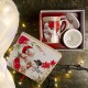 Χριστουγεννιάτικη κούπα Άγιου Βασίλη με χιονάνθρωπο και φίλτρο για τσάι σε κουτί δώρου με μπορντό φιόγκο 18 εκ