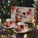 Χριστουγεννιάτικα φλυτζανάκια καφέ με Άγιο Βασίλη και χιονάνθρωπο σε κουτί δώρου με μπορντό βελούδινο φιόγκο 22 εκ