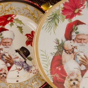 Χριστουγεννιάτικη πρόταση δώρου δύο πιάτων με Άγιο Βασίλη και χιονάνθρωπο σε κουτί δώρου με κόκκινο φιόγκο 20 εκ