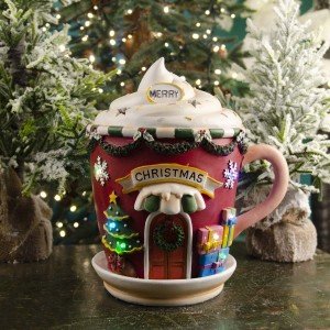 Επιτραπέζια Χριστουγεννιάτικη διακοσμητική τσαγιέρα με λαμπάκια led πολύχρωμη 31 εκ