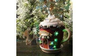 Επιτραπέζια Χριστουγεννιάτικη διακοσμητική τσαγιέρα με λαμπάκια led πολύχρωμη 31 εκ