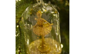 Χριστουγεννιάτικο κρεμαστό στολίδι Μπαλαρίνα σε γυάλα με χρυσόσκονη σε χρυσό χρώμα 11 εκ