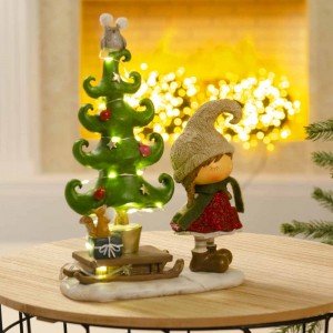 Επιτραπέζιο διακοσμητικό φωτιζόμενο με κοριτσάκι και Χριστουγεννιάτικο δέντρο 25 εκ