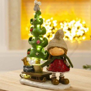 Επιτραπέζιο διακοσμητικό φωτιζόμενο με κοριτσάκι και Χριστουγεννιάτικο δέντρο 25 εκ