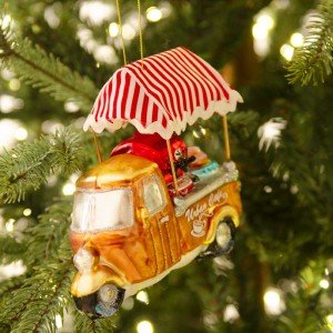 Κρεμαστό γυάλινο Χριστουγεννιάτικο στολίδι Φορτηγάκι για Καφέ 13 εκ