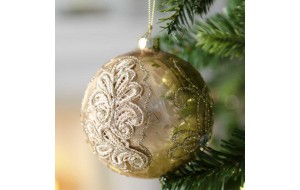 Μπάλα Χριστουγεννιάτικη ανάγλυφη σε χρυσή απόχρωση από γυαλί σετ των δύο 10 εκ