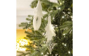 Στολίδια Χριστουγεννιάτικα γυάλινα με πούπουλα σε λευκό χρώμα σε δύο σχέδια σετ των δύο 23 εκ