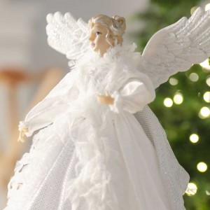 Κορυφή Χριστουγεννιάτικου δέντρου Άγγελος με ασημί και λευκό φόρεμα 80 εκ