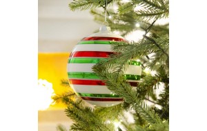 Χριστουγεννιάτικη μπάλα γυάλινη πολύχρωμη ριγέ 15 εκ