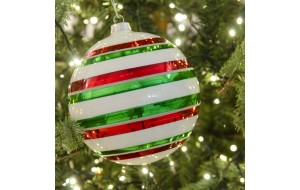 Χριστουγεννιάτικη μπάλα γυάλινη πολύχρωμη ριγέ 15 εκ