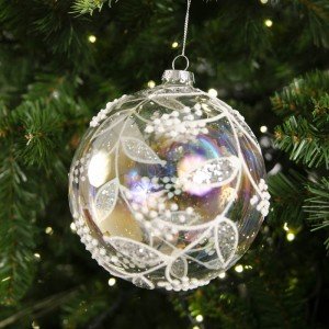 Γυάλινη Χριστουγεννιάτικη μπάλα διάφανη με γκλίτερ 12  εκ