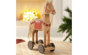 Επιτραπέζιο Χριστουγεννιάτικο ξύλινο διακοσμητικό αλογάκι 25 εκ
