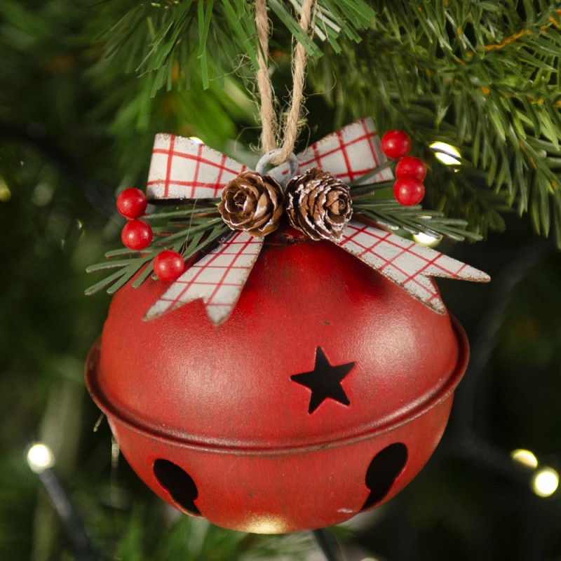 Χριστουγεννιάτικα κρεμαστά κουδουνάκια από μέταλλο σε κόκκινη απόχρωση σετ των δύο