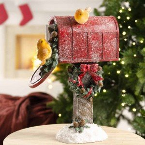 Vintage επιτραπέζιο διακοσμητικό Χριστουγεννιάτικο γραμματοκιβώτιο με πουλάκια 37 εκ
