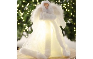 Κορυφή Χριστουγεννιάτικου δέντρου Άγγελος με φως και λευκά ρούχα 30 εκ