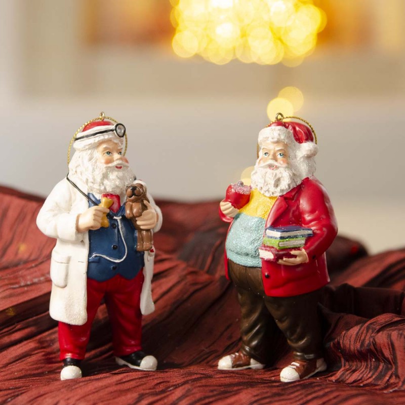 Χριστουγεννιάτικα στολίδια κρεμαστά με  Άγιο Βασίλη Κτηνίατρο και Μαθηματικό από πολυρέζιν σετ των δύο 12 εκ