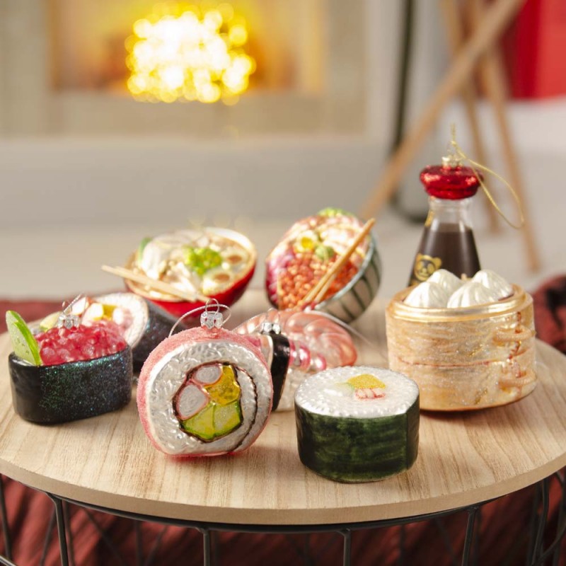 Sushi Χριστουγεννιάτικα στολίδια κρεμαστά γυάλινα σετ των δύο 6 εκ