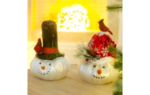 Χριστουγεννιάτικο επιτραπέζιο διακοσμητικό Χιονάνθρωπος σε δύο σχέδια σετ των δύο 19 εκ