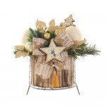 Golden Deer Χριστουγεννιάτικη επιτραπέζια σύνθεση σε ξυλινο κασπώ με μεταλλικό πλαίσιο και λαμπάκια μπαταρίας 34x30x30 εκ