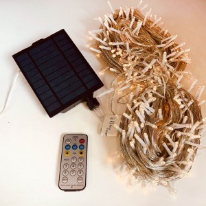 Solar 400 led λαμπάκια με διάφανο καλώδιο 8 προγράμματα και τηλεχειριστήριο IP44 50 μέτρα