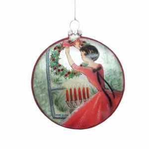 Retro γυάλινο Χριστουγεννιάτικο στολίδι με γυναίκα με κόκκινα ρούχα 10 εκ