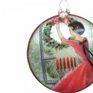 Retro γυάλινο Χριστουγεννιάτικο στολίδι με γυναίκα με κόκκινα ρούχα 10 εκ
