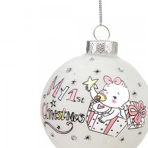 Τα πρώτα Χριστούγεννα γυάλινη μπάλα λευκή με κοριτσάκι μωρό 8 εκ