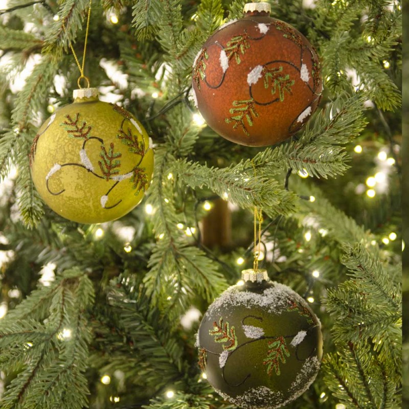 Χριστουγεννιάτικες μπάλες κρακελέ σε γήινες αποχρώσεις διακοσμημένες με γκλίτερ σε τρία σχέδια σετ των τριών 10 εκ