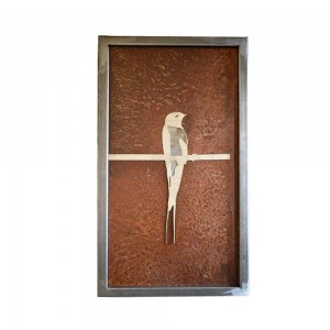 Bird on Branch χειροποίητο μεταλλικό κάδρο με 3D απεικόνιση πουλιού σε κλαδί 47x80 εκ