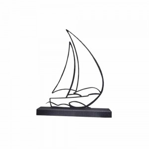 Sailing Boat χειροποίητο επιτραπέζιο μεταλλικό διακοσμητικό με καραβάκι σε μαύρη απόχρωση 32x5x38 εκ