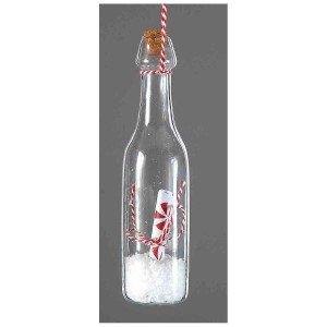Μπουκάλι γυάλινο με εσωτερικό μήνυμα σε λευκό με κόκκινες λεπτομέρειες 3x3x13 εκ